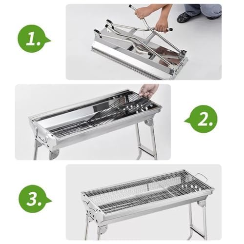 Przenośny składany grill z węglem, Stal nierdzewna BBQ Pit na Camping, Piknik, podróże ogrodowe. 70x30cm Duża powierzchnia do gotowania posiada 8-12 porcji.