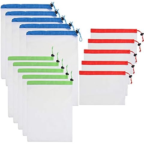 Kare & Kind Reusable Produce Bags 15 pcs - Multi-Sized Washable Mesh Bags - Zero Waste Eco-Friendly Net Storage for Grocery Vegetables Fruits Household Toy Small Items - Gift, Travel, Home Cover