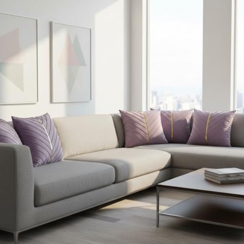 Image of Velvet Throw Pillow Covers 22x22 inch Pack of 2 Gold Decor Purple