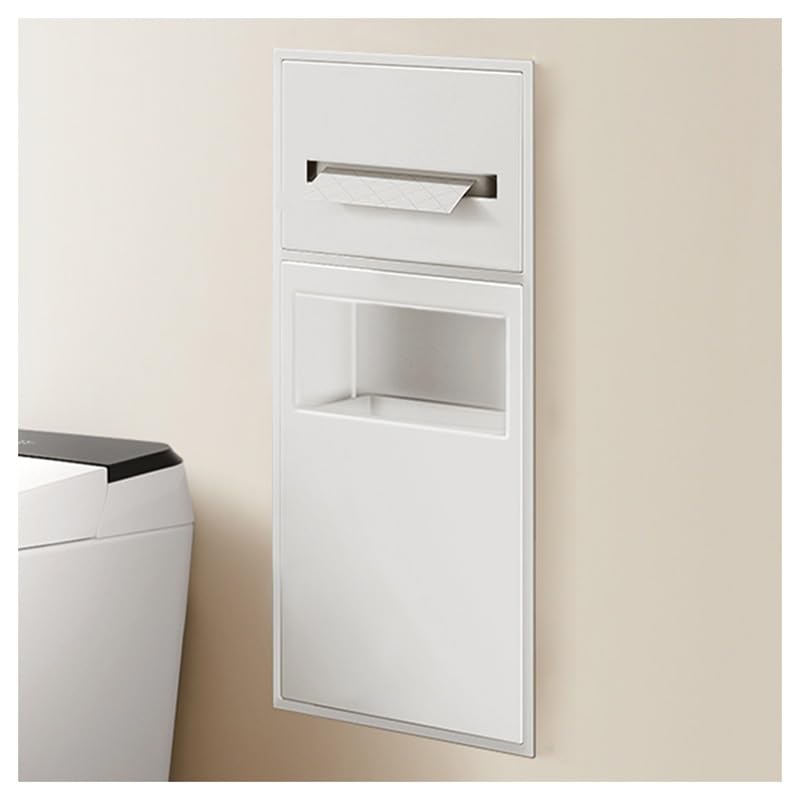 Recessed Stainless Steel Shower Caddy with Trash Can - Waterproof Double-Tier Bathroom Organizer Shelf White 63x20x13 5cm for