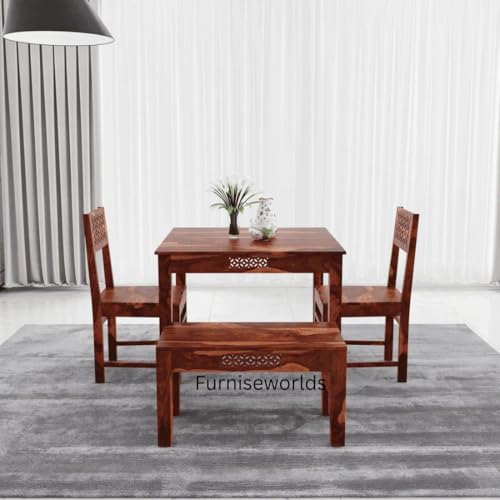 Image of 4 Seater Dining Table Made of Solid sheesham Wood| Honey Finish - 1 Year Warranty | Dinner Table 4 Seater | Dining Room Set for Small Family