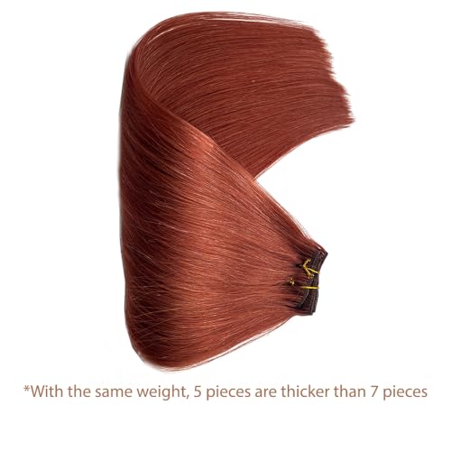Image of Belaved Clip in Hair Extensions 20 Inch 5PCS 70g Auburn in Real Human Hair Extensions Seamless Invisible Straight for Women Red #135