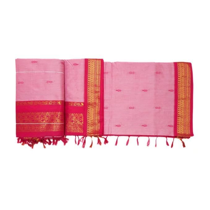 Image of Pure Kalyani Cotton Saree | Zari Border & Blouse Piece - Lata Gadwal Design | Traditional Saree