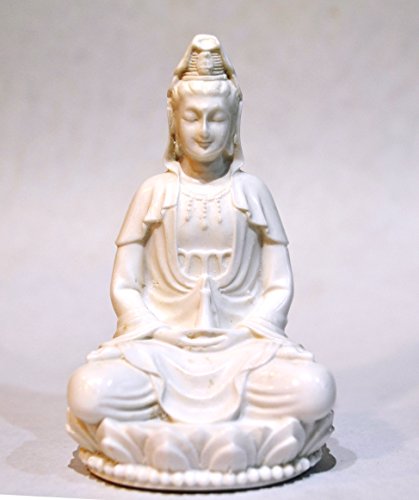 Estatua Guan Yin pequeña acabado mármol blanco miniatura 6