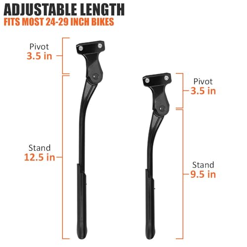 Image of BV Bike Kickstand - Mountain Bike Kick Stand for 24-29 inch Bicycles - Adjustable Length, Non-Slip Sole, Aluminum Alloy Material - Black Bicycle Kickstand