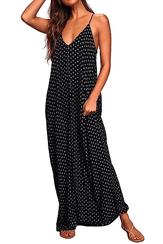 Poetsky Womens Casual Strappy V Neck Sleeveless Flowy Pockets Loose Long Maxi Beach Dress Sundress
