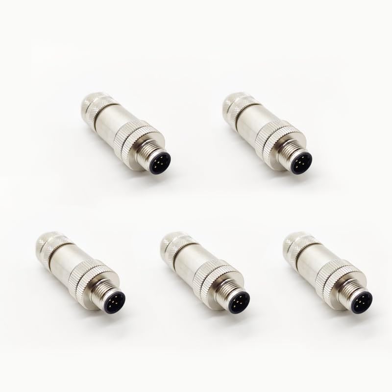 5Pcs M12 5 pin Male Connector, B Code Straight Type Adapter for PG7/PG9 Cable IP67 Waterproof Shielding Metal Shell Sensor Field Assembly Circular Connector for Electric Bicycles 60V 4A AC/DC（5pcs）