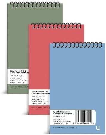 Bright Colours Spiral Style Lined NotePads 5"x 3" - Pack of 5