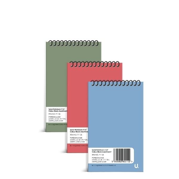 BGBright Colours Spiral Style Lined NotePads 5"x 3" - Pack of 5