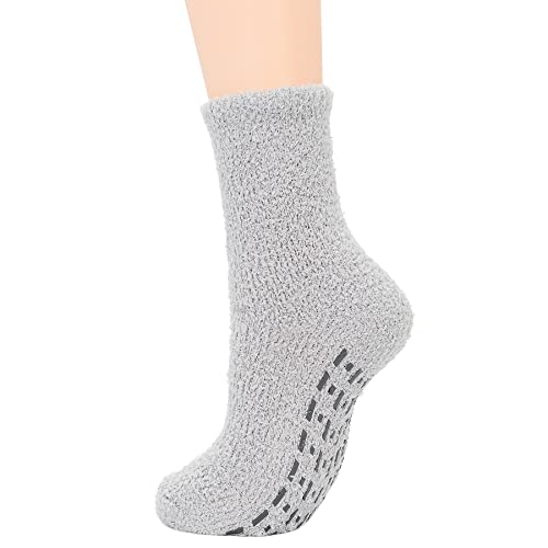 Zando Fuzzy Socks For Women Non Skid Warm Socks Winter Grip Socks Non Slip Cozy Socks Home Indoor Fluffy Socks Super Soft Sleeping Socks Athletic Fuzzy Socks For Grils 5/Dark Solid One Size #TOP6