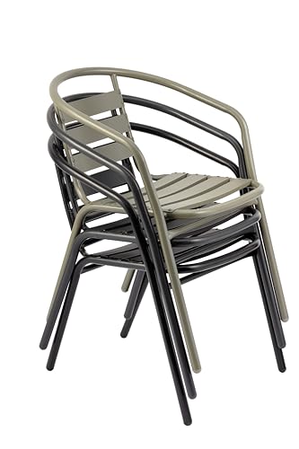 METRO Professional Silla de Jardín con Reposabrazos Narni, Aluminio, Apilable, para Exterior, Caqui - imagen 7