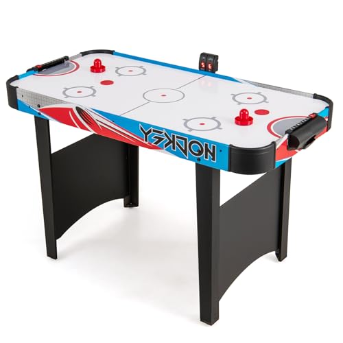 HOMASIS Airhockey Tisch, Air Hockey Spieltisch mit elektronischem LED-Punktezähler & 12V-Motor, Tischhockey inkl. 2 Pucks & 2 Schiebern, Airhockeytisch Lufthockey Speedhockey für Kinder & Erwachsene