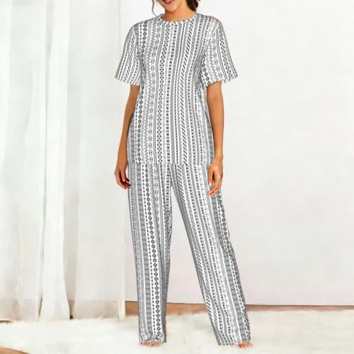 Pyjama manches courtes femme motif triangle pour nuits fraîches et douces