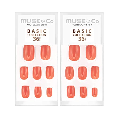 MUSE & Co Stick-On Gel 36 False Nails Medium Length Gloss Rouge Pink (2packs)