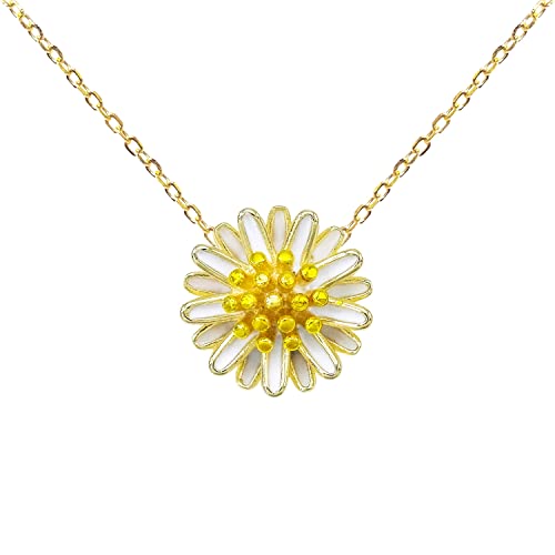 Collier marguerite argent 925 femme 45cm plaqué or blanc pendentif fleur WA99035
