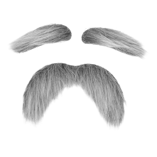 LOGOFUN 3 Pcs Self Adhesive Fake Mustache and Eyebrows Set Funny Beard Accessories for Halloween Cosplay Party Costume Decorations Grey White