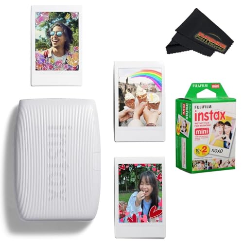 Fujifilm INSTAX Mini Link 3 Smartphone Printer with INSTAX Mini Instant Film and Sunshine Microfiber Cleaning Cloth... (Clay White, 1 Twin Pack (20 Sheets))