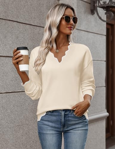 Image of Zeagoo Women's 2026 Fall V Neck Sweater Long Sleeve Lightweight Knit Tops