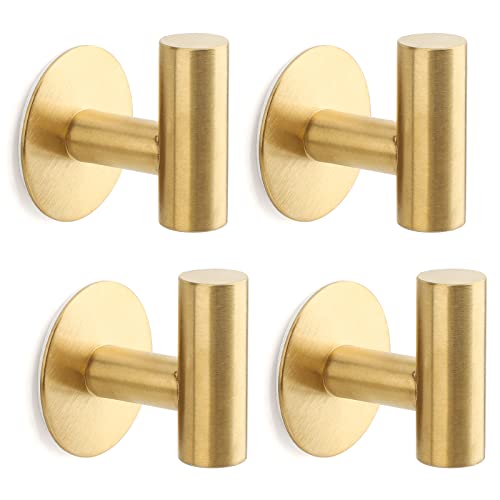 Segus Ganchos adesivos de parede, 4 peças ganchos de cabide impermeável, para cozinha, casa de banho, pendurar, chaves, roupa (dourado)
