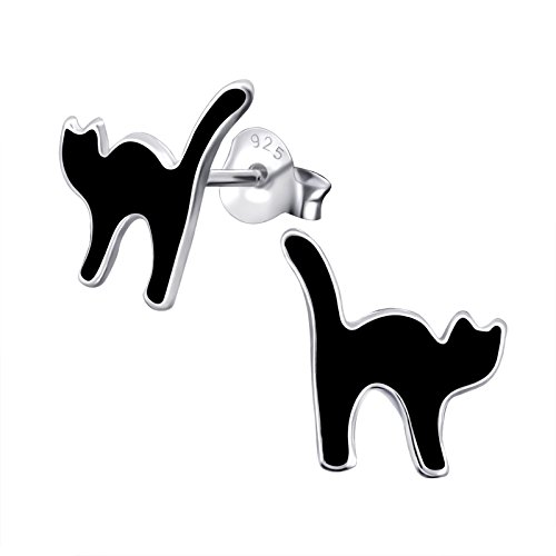 Pendientes de plata de ley, diseño de gato negro