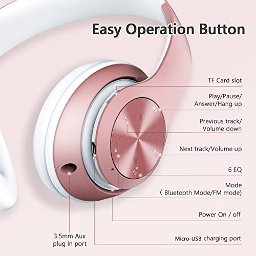 Image of 9S Over Ear Bluetooth Headphones, 60 Hours Playtime, Hi-Fi Stereo, Deep Bass, Microphone, Foldable, Rose Gold