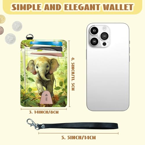Baby Elephant Slim RFID Blocking Card Holder Small Pocket Wallet Small Mini Card Case Front Pocket PU Leather Credit Card Organizer With Zipper for Women Men2