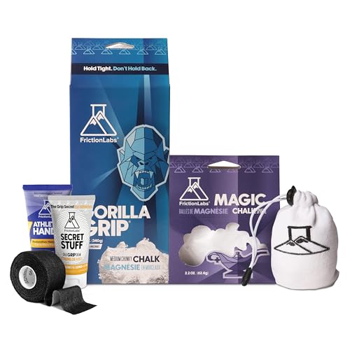 Friction Labs Ultimate Grip Bundle – Secret Stuff Alcohol-Free Chalk, Gorilla Grip 12oz Chalk, Magic Chalk Ball, Finger Tape & Athletic Hands Cream – Full Hand Care for Climbing & Training