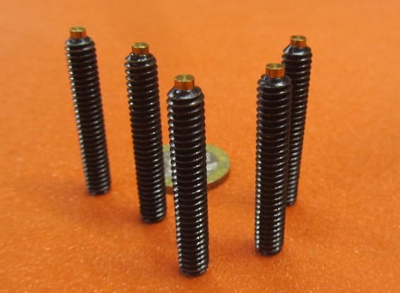 Black Oxide Steel Brass Tip Set Screw 1/4-20 x 1.50" (1 1/2") Thread Length 5 pcs