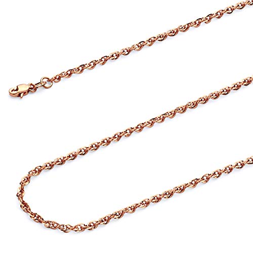 Wellingsale 14k Rose Gold Polished 2mm 14k Rose Gold Polished Double Link HOLLOW Rope Chain Necklace - 24"