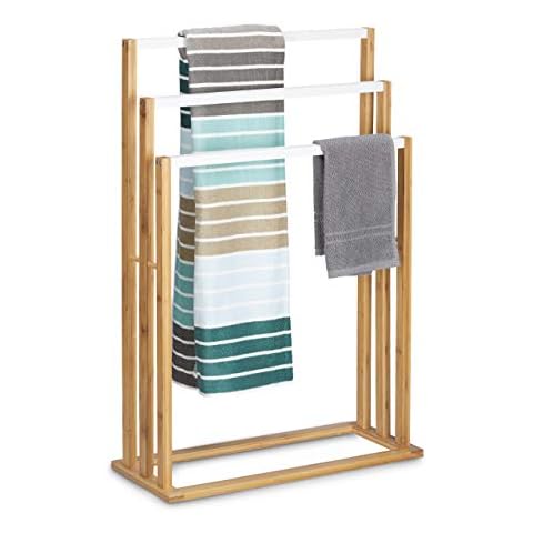 Relaxdays Bamboo Towel Stand with 3 Rails Cover
