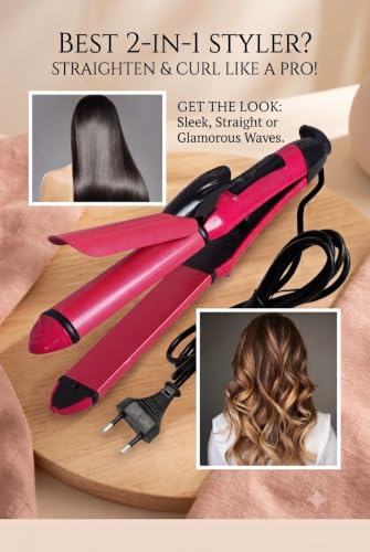 Image of nuovva 2-in-1 Mini Hair Straightener & Curler for Women | Ceramic Coated Plates, 30s Fast Heating Hair Styler (Pink) | Anti-Frizz Ionic Technology with 360 Swivel Cord & Travel Lock