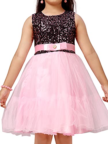 Image of MUHURATAM Girl's Net Fit and Flare Knee-Length Dress