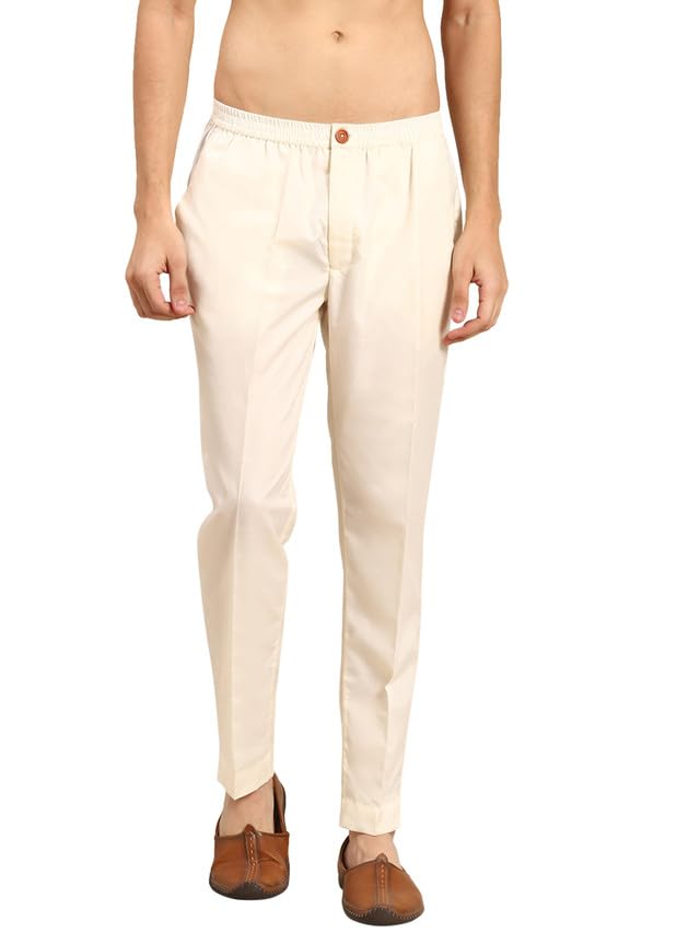kisah Mens Trouser, Cotton Blend Solid Dyed Off White Trouser Pant for Men-picture-35