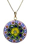 Collana Donna Con Pendente Murrina Milefiori Venezia In Vetro Originale Di Murano E Argento 925 Colore Oro Diametro 26N OR (COLORE 16)