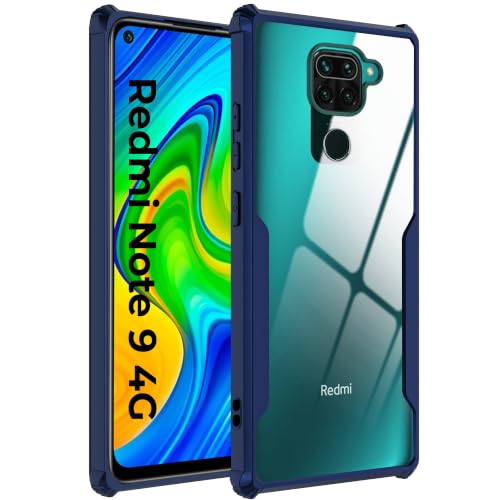 Image of A rtistque Clear Hard Transparent Acrylic Armor Back Cover Case for Redmi Note 9 4G | Shockproof TPU Edge Protection | Slim Protective Design | Redmi Note 9 Back Cover - Blue