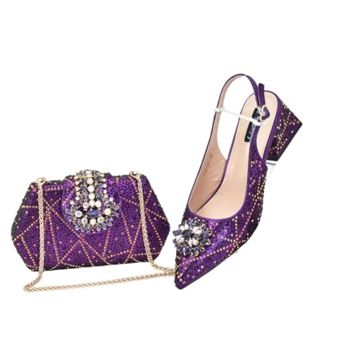 Women Wedding Shoes and Bag Pointed Toe with Rhinestone Nigerian Shoes and Bags Matching Set