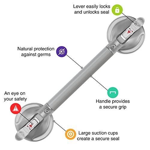 Dailylife Suction Cup Grab Bar For Bathroom, Tool Free Shower Handle, Portable Grab Handle For Bathtub, Safety Rail For Handicap Elderly Senior, Quick (Dis) Assemble, Heavy Duty (253 Lb), 21" Silver #TOP2