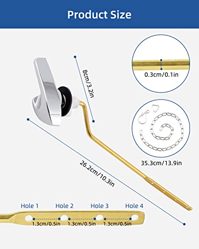 Hibbent Toilet Handle Replacement, Side Mount Tank Flush Lever Handle Compatible With Kohler Toilet Tank, Toilet Trip Lever With Stainless Steel Flapper Chains, Toilet Repair Handle, Chrome #TOP3