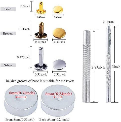 Caydo 360 Sets 3 Sizes Leather Rivets Double Cap Rivet Tubular Metal Studs with 4 Fixing Tools and Punching Pliers for Leather Craft/Shoes/Bags/Belts Repair Decoration 4 Colors