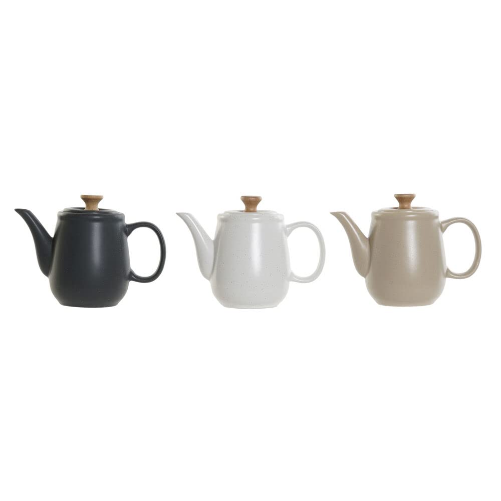 Théière DKD Home Decor en grès naturel gris foncé et bois finition haut de gamme 1L