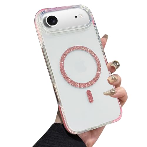 Image of VONZEE Back Cover Case Compatible with iPhone 17 Air 6.6'' Case Glitter Ring Cute Shiny Colorful Bling Case (Compatible with Magsafe) Transparent PC+TPU Glossy Shiny Cover for Girls Women,Gold