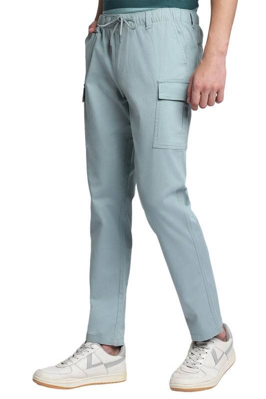 Image of Dennis Lingo Men's Cotton Lycra Full Length Solid Slim Fit Cargo Trousers