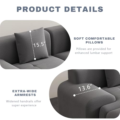 Image of 107 inch Cloud Modular Sectional Couch,Boneless Sofa with Ottman,L-Shape Upholstered Sofas with Deep Seat,Modern Cozy Corduroy Couches with Memory Foam,No Assembly Required (Dark Grey)