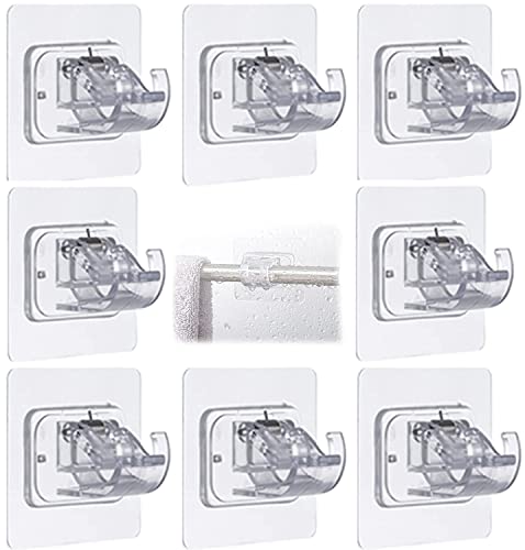 ANYI 8 Pcs Curtain Rod Brackets No Drilling, Self Adhesive Curtain Rod Bracket, Nail Free Adjustable Rod Bracket Holder, Stick on Curtain Rod Transparent Hook Holders for Home Bathroom and Hotel Use