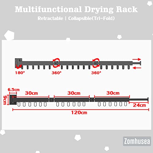 Zomhusea Clothes Drying Rack,Wall Mounted Drying Rack For Laundry,Aluminum Retractable Folding Clothing Rack,Collapsible(Tri-Fold) Clothes Hanger Rack For Balcony,Bathroom,Bedroom (Black) #TOP6