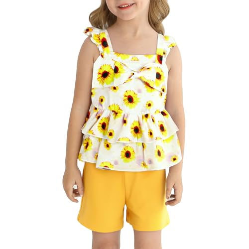 Image of Baby Girls Clothes Sleeveless Ruffle Bowknot Dress Top Toddler Floral Tops and Shorts Pants Sets Summer Outfit