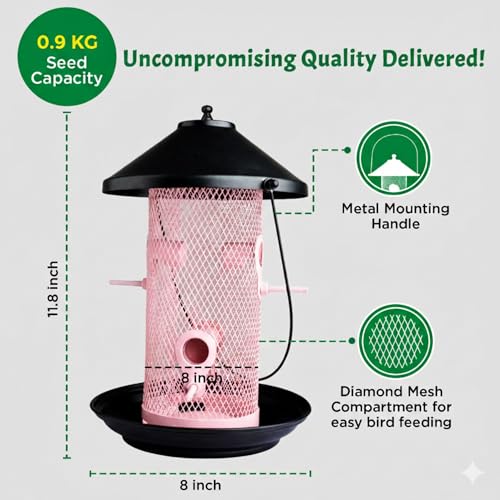 Image of Happy Wings Metal Mesh Tube Bird Feeder for Wild Birds - Pink