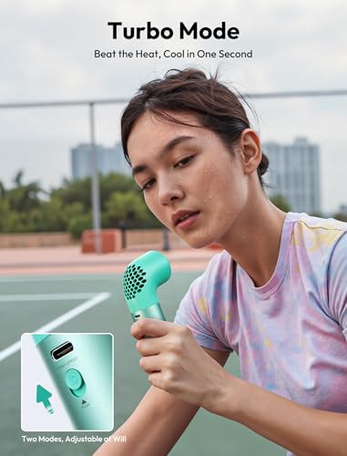 Image of Aecooly Portable Handheld Fan, Powerful Turbo Mini Fan, 19000 RPM High Speed Aero Ultra, 15H Max Cooling Time, 7 Speeds Aluminum Case, Pocket Rechargeable Personal Small Travel GIfts for Women-Green
