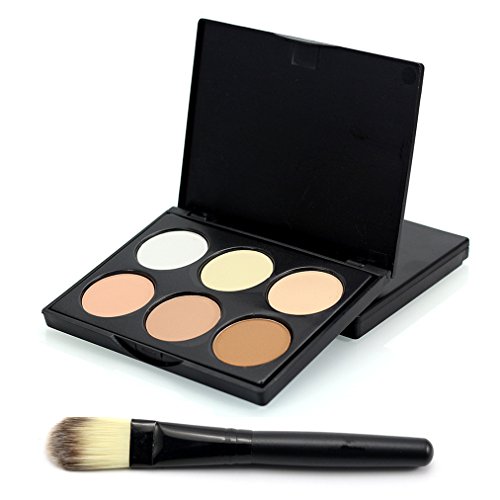 FantasyDay 6 Colors Face Powder Contouring Palette Pressed Powder Foundation Face Corrector and Highlighter Camouflage Makeup Palette Contouring Kit With Brush #2