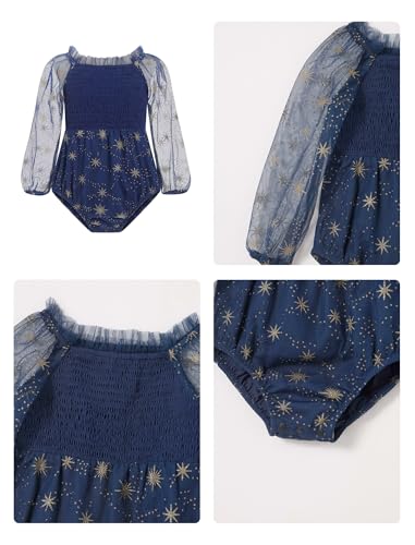 AWIBMK Mother Daughter Dresses Sparkle Star Mesh Long Sleeve Handkerchief Tulle Dress Spring Fall Chrismtas Party Dress3